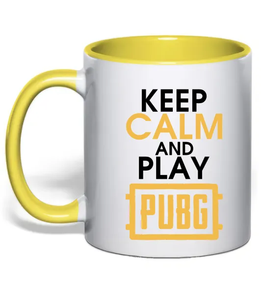 Чашка з кольоровою ручкою Keep calm play PUBG Лимонний фото
