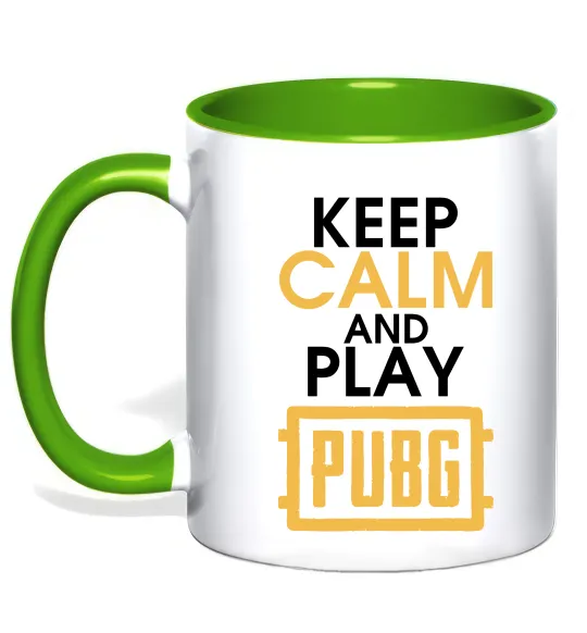 Чашка з кольоровою ручкою Keep calm play PUBG Лаймовий фото