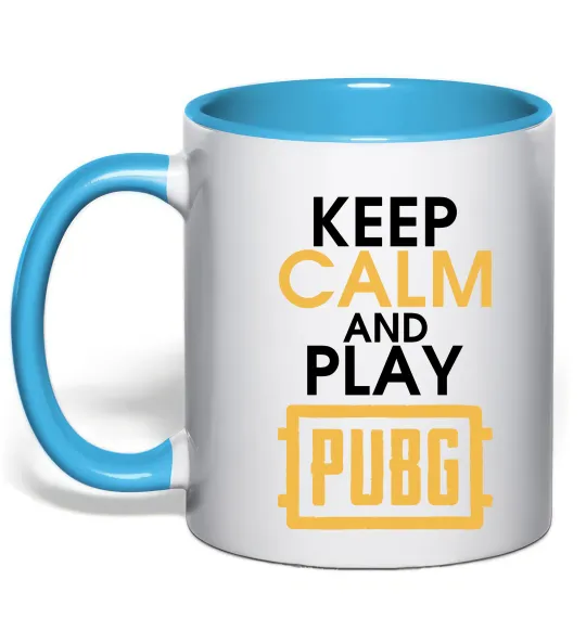 Чашка с цветной ручкой Keep calm play PUBG Голубой фото