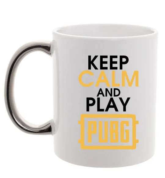 Чашка с цветной ручкой Keep calm play PUBG Серебро фото