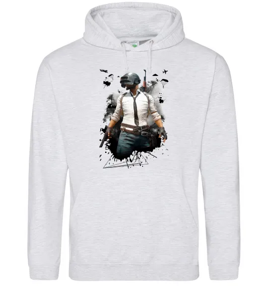 Мужская толстовка (худи) Pubg hero Серый меланж фото