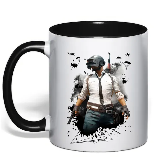 Чашка с цветной ручкой Pubg hero Черный фото