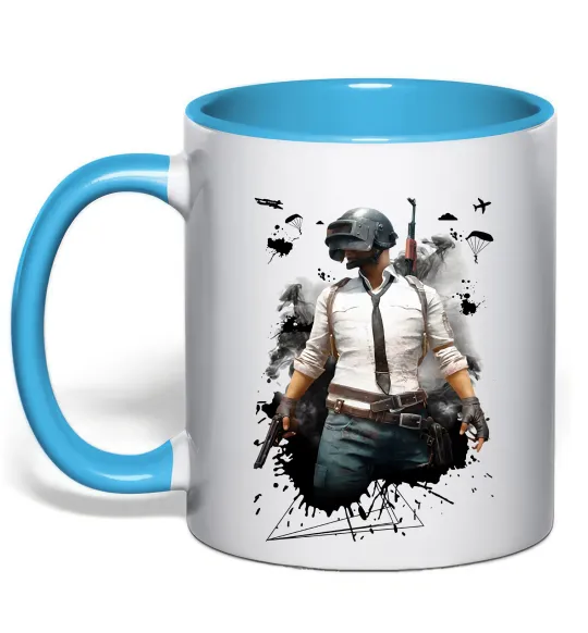 Чашка с цветной ручкой Pubg hero Голубой фото