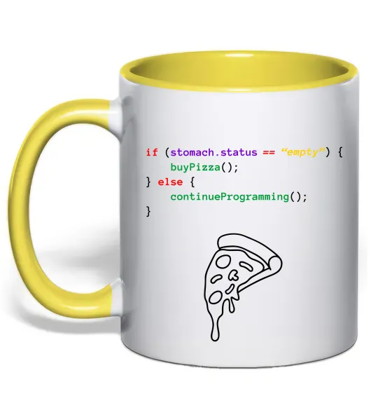 Чашка с цветной ручкой if stomach empty Солнечно желтый фото