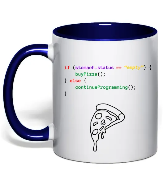 Чашка с цветной ручкой if stomach empty Глубокий темно-синий фото