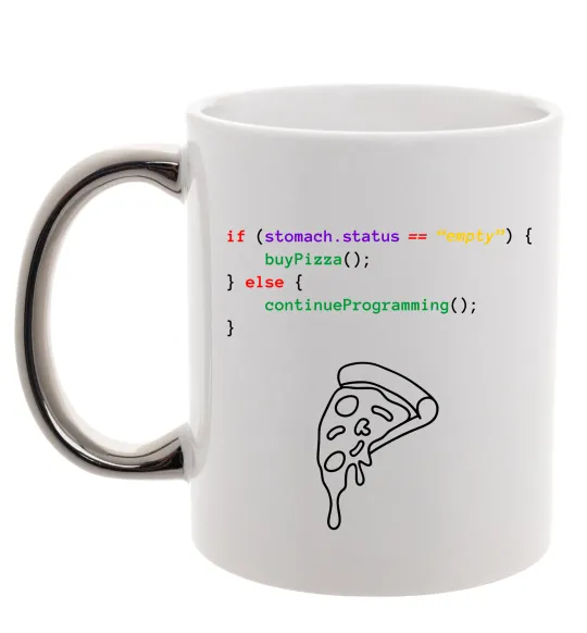 Чашка с цветной ручкой if stomach empty Серебро фото