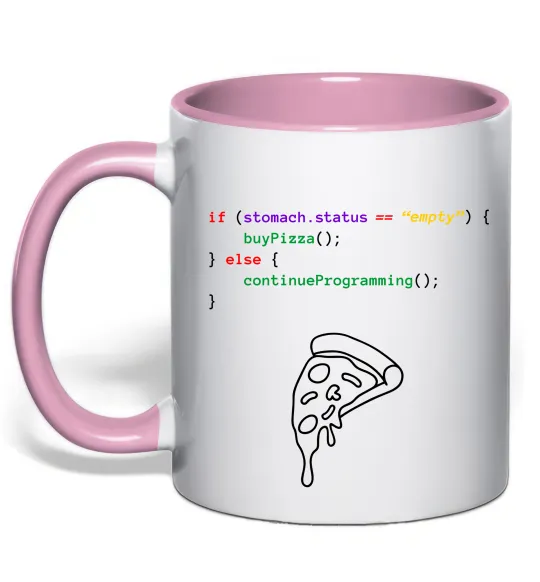 Чашка с цветной ручкой if stomach empty Нежно розовый фото