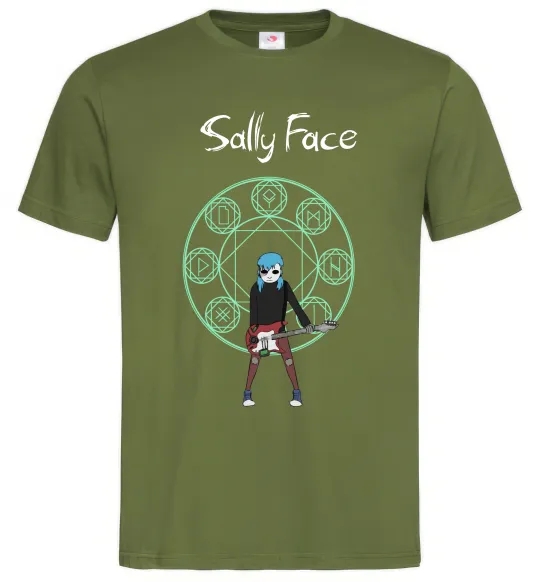 Мужская футболка Sally with guitar Оливковый фото