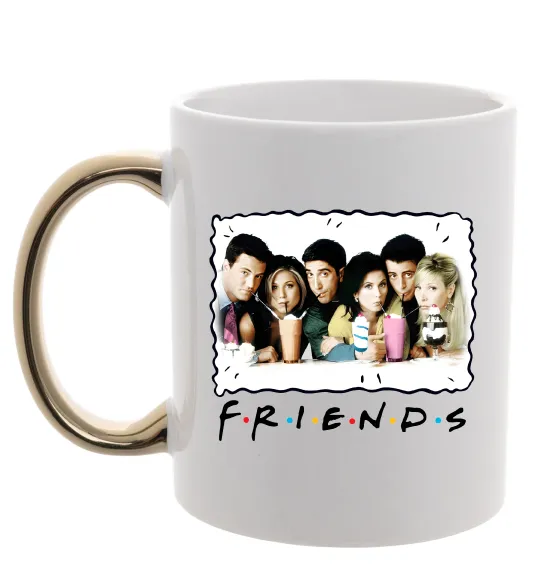 Чашка с цветной ручкой Друзі з коктейлями Золото фото