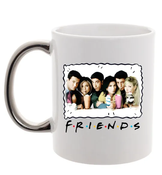 Чашка с цветной ручкой Друзі з коктейлями Серебро фото