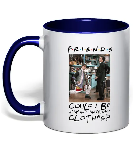 Чашка с цветной ручкой Друзі Занадто багато одягу Глубокий темно-синий фото