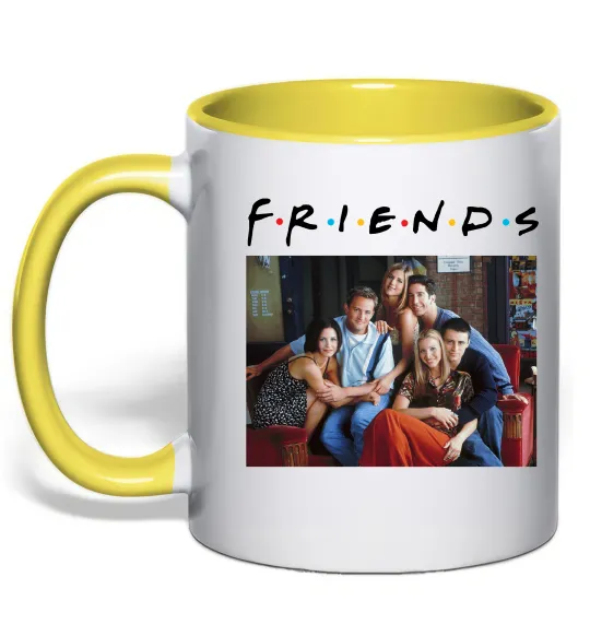 Чашка с цветной ручкой Друзі фото Лимонный фото