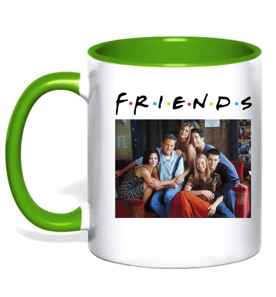 Чашка с цветной ручкой Друзі фото Лаймовый фото