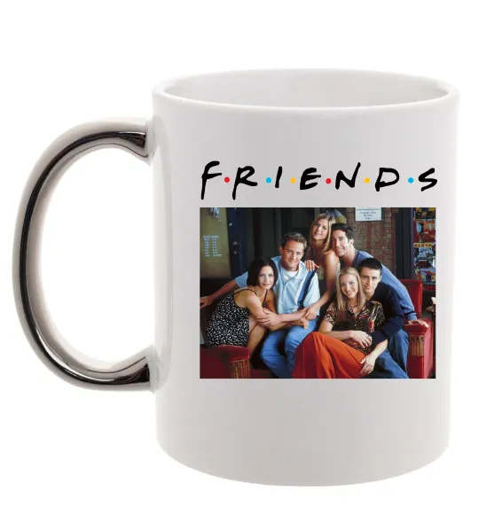 Чашка с цветной ручкой Друзі фото Серебро фото