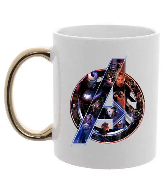 Чашка с цветной ручкой Месники лого Золото фото