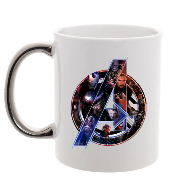 Чашка с цветной ручкой Месники лого Серебро фото