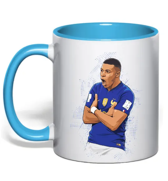 Чашка с цветной ручкой Mbappe art Голубой фото