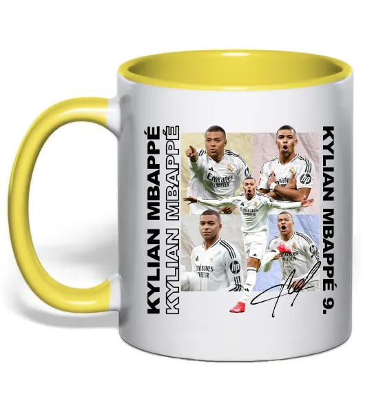 Чашка з кольоровою ручкою Мбаппе автограф Лимонний фото