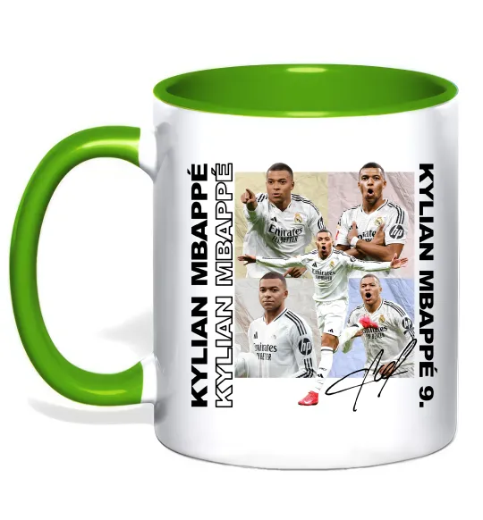 Чашка з кольоровою ручкою Мбаппе автограф Лаймовий фото