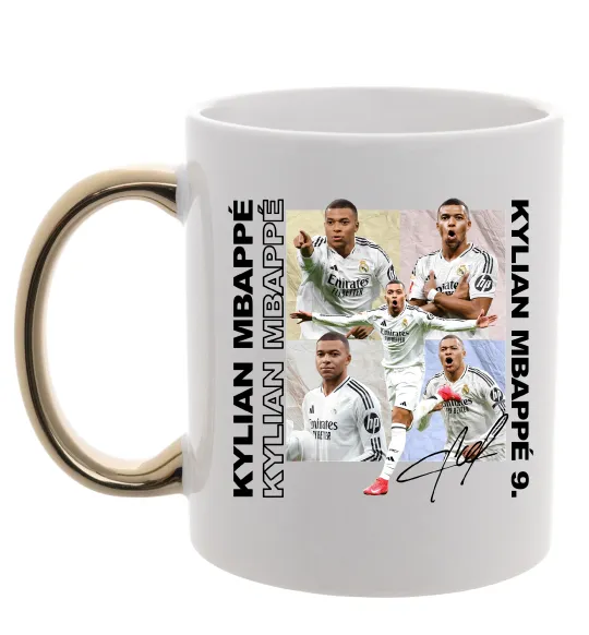 Чашка с цветной ручкой Мбаппе автограф Золото фото