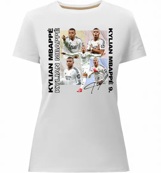 Жіноча преміум футболка Мбаппе автограф Білий фото