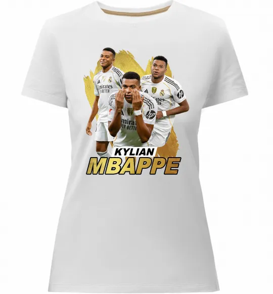 Жіноча преміум футболка Мбаппе Реал Мадрид Білий фото