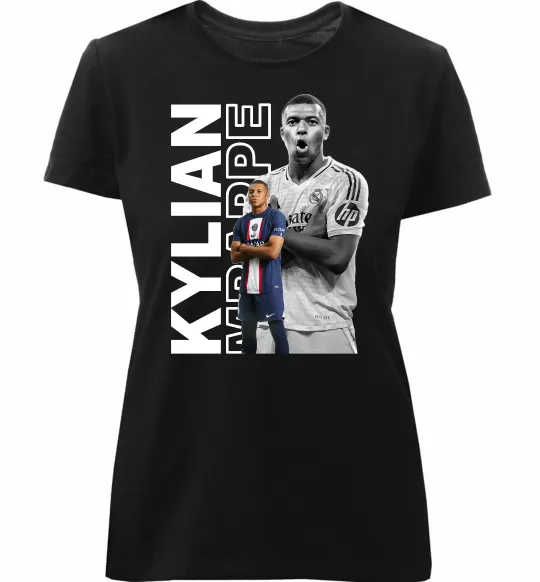 Женская премиум футболка Мбаппе PSG Черный фото