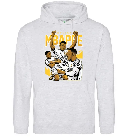 Мужская толстовка (худи) Мбаппе Кіліан Серый меланж фото