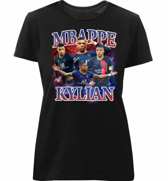 Женская премиум футболка Мбаппе Кіліан ПСЖ Черный фото