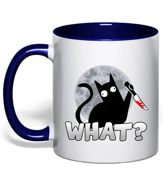 Чашка с цветной ручкой Кіт what? Глубокий темно-синий фото