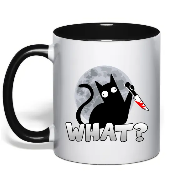 Чашка с цветной ручкой Кіт what? Черный фото