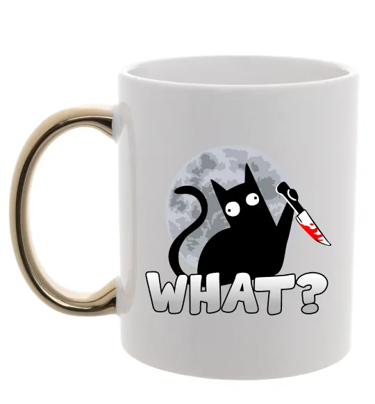 Чашка с цветной ручкой Кіт what? Золото фото