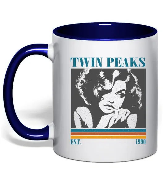 Чашка с цветной ручкой Twin Peaks est 1990 Глубокий темно-синий фото