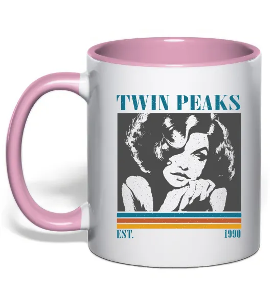 Чашка с цветной ручкой Twin Peaks est 1990 Нежно розовый фото