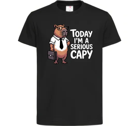 Дитяча футболка Today I`m a serious Capy Чорний фото