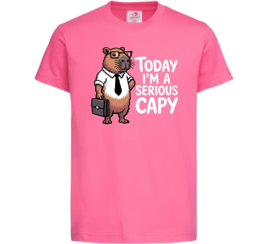 Дитяча футболка Today I`m a serious Capy Яскраво-рожевий фото