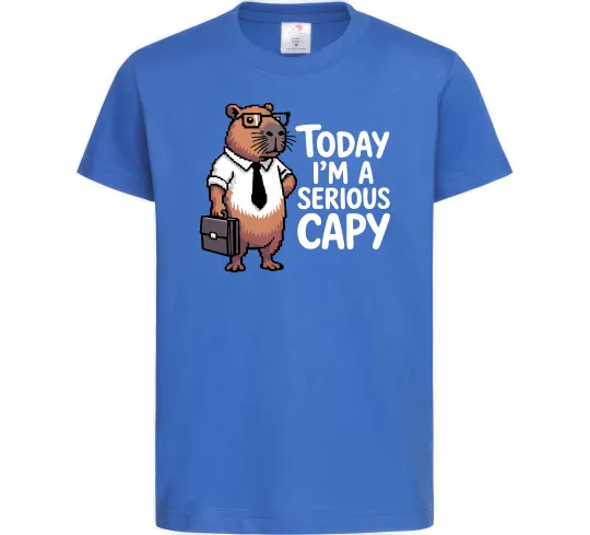Дитяча футболка Today I`m a serious Capy Яскраво-синій фото