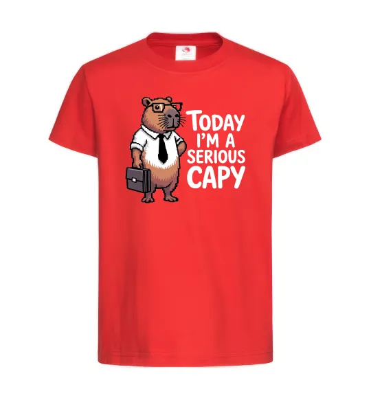 Детская футболка Today I`m a serious Capy Красный фото