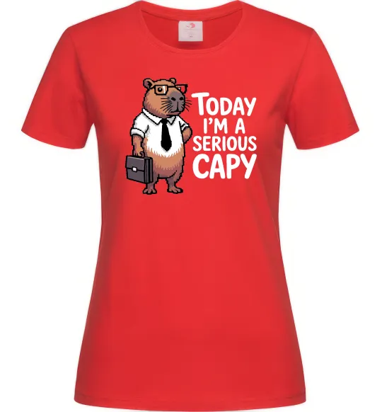Женская футболка Today I`m a serious Capy Красный фото
