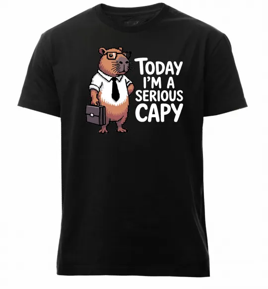 Мужская премиум футболка Today I`m a serious Capy Черный фото