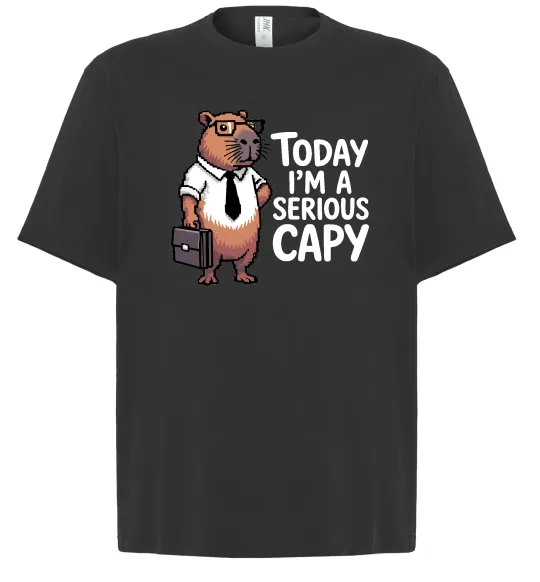 Футболка Оверсайз Today I`m a serious Capy Черный фото