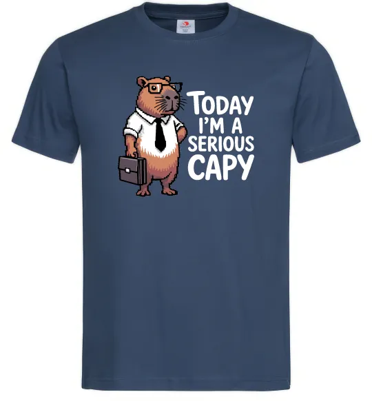 Мужская футболка Today I`m a serious Capy Темно-синий фото