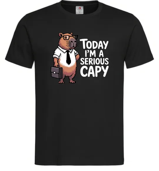 Мужская футболка Today I`m a serious Capy Черный фото