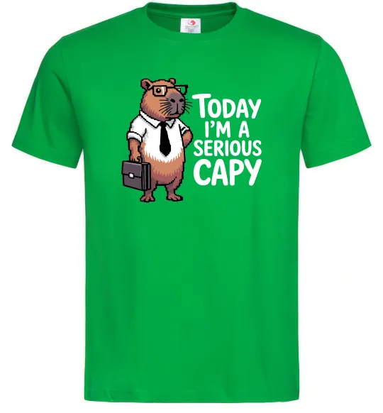 Мужская футболка Today I`m a serious Capy Зеленый фото