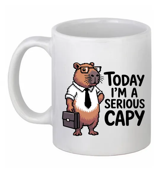 Чашка керамическая Today I`m a serious Capy Белый фото