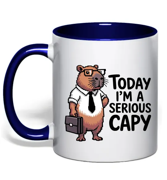 Чашка з кольоровою ручкою Today I`m a serious Capy Глибокий темно-синій фото