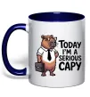 Чашка з кольоровою ручкою Today I`m a serious Capy Глибокий темно-синій фото