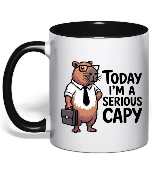 Чашка з кольоровою ручкою Today I`m a serious Capy Чорний фото