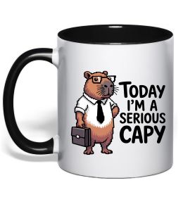 Чашка с цветной ручкой Today I`m a serious Capy