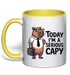 Чашка з кольоровою ручкою Today I`m a serious Capy Лимонний фото